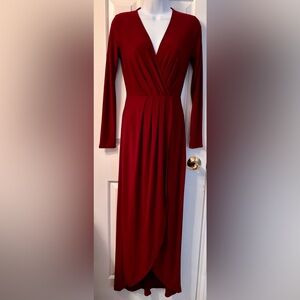 Red Wine Long Sleeve Dress floor length